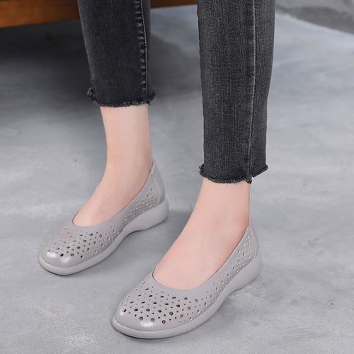 Chaussures Mocassins Bout Rond En Cuir Véritable Pour Femmechaussures D'été Blanchesrespirantesplatesdécontractées