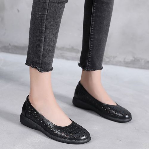 Chaussures Mocassins Bout Rond En Cuir Véritable Pour Femmechaussures D'été Blanchesrespirantesplatesdécontractées