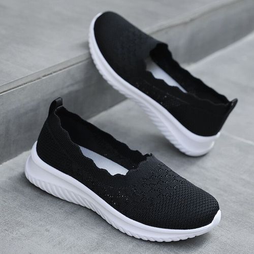 Chaussures Noires Plates À Enfiler Pour Femmes,Baskets De Marche Légères,Chaussures D'été Décontractées,Mocassins De Tennis,Grande Taille 42