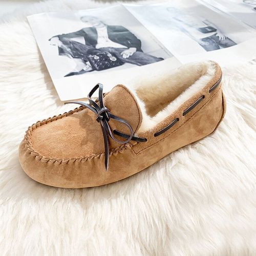Chaussures Mocassins En Cuir Véritable Pour Femmeschaussures Platesfourrure Naturellemocassins Décontractésgrande Taillehaute Qualiténouvelle Modehiver