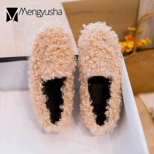 Chaussures Mocassins De Luxe En Laine Pour Femmechaussures Chaudes En Peluchecouleur Bonbonballerinelaine D'agneau Confortable