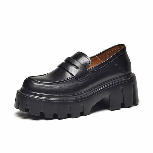 Chaussures Beautodaymocassins Plateforme En Cuir De Vache Véritable Pour Femmechaussures Rondesà Enfilersemellepaissedécontractéesfaites La Main27733