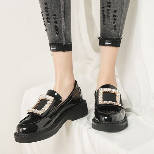 Chaussures Chaussures Oxfords Boucle En Métal Cristal Pour Femmespetites Chaussures Britanniques En Cuirtalonspais Ald On Uromocassins En Cuir Brillant