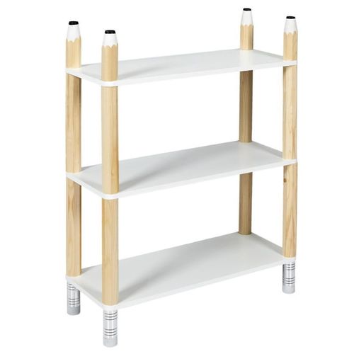 Paris Prix - Étagère 3 Niveaux Enfant "Crayon" 77cm Blanc & Beige