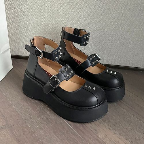 Chaussures Sandales Talonspais En Cuir Véritable Pour Femmeschaussures Punk De Rue Pour Damesescarpins Rivetssangle De Rinçageoptique Astronomiquedécoration En Métalmode
