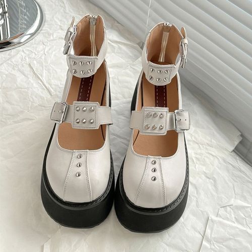 Chaussures Sandales Talonspais En Cuir Véritable Pour Femmeschaussures Punk De Rue Pour Damesescarpins Rivetssangle De Rinçageoptique Astronomiquedécoration En Métalmode
