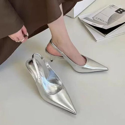 Chaussures Escarpins Argentés Talons Hauts Pour Femmesescarpins Pointuslégantsslingbackschaussures De Soirée Parkersandales Talons Fins Solides Pour Dames