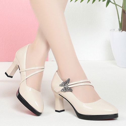 Chaussures Escarpins En Cuir Brillant Papillon Pour Femmeschaussures Confortablestalons Hautsplateformemodèle De Bureauprintempsnuits7cm9.5cm