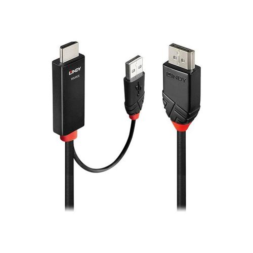 Lindy - Câble adaptateur - HDMI, USB (alimentation uniquement) mâle pour DisplayPort mâle - 1 m - blindé - noir - rond, actif, support pour 4K60Hz