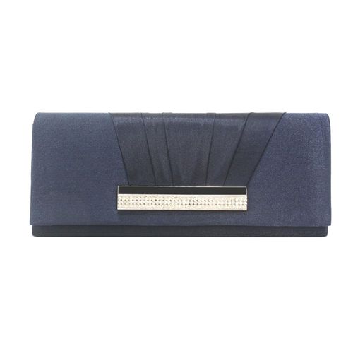 Sac de banquet en soie serti de diamants plissé main tenant Sac Long carré bleu foncé