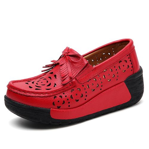Chaussures Summer Woman's Casual Shoes Flats Leather Slipon Ladies Platform Hollow Loafers Breathable Female Moccasins Chaussures Femme