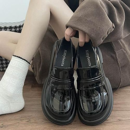Chaussures Mocassins Avec Fourrure Pour Femmeschaussures Plateforme Rondestyle Britanniquebouche Peu Profondechaussures D'automne Pour Femmesbottes Décontractéesnoir