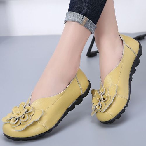Chaussures Mocassins En Cuir Véritable Souple Pour Femmeschaussures Plates Avec Fleursmocassins De Créateursballerine Enfiler
