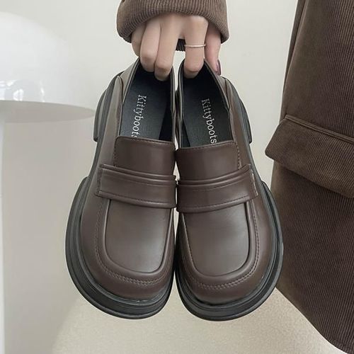 Chaussures Mocassins Avec Fourrure Pour Femmeschaussures Plateforme Rondestyle Britanniquebouche Peu Profondechaussures D'automne Pour Femmesbottes Décontractéesnoir