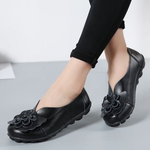 Chaussures Mocassins En Cuir Véritable Souple Pour Femmeschaussures Plates Avec Fleursmocassins De Créateursballerine Enfiler