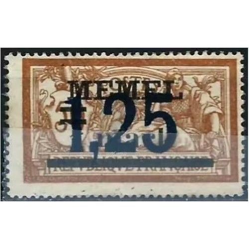Lituanie 1921, Enclave De Memel Sous Protectorat Français, Beau Timbre Yvert 43, Merson 5f. Brun Et Olive Avec Double Surcharge, Neuf* Sans Gomme.