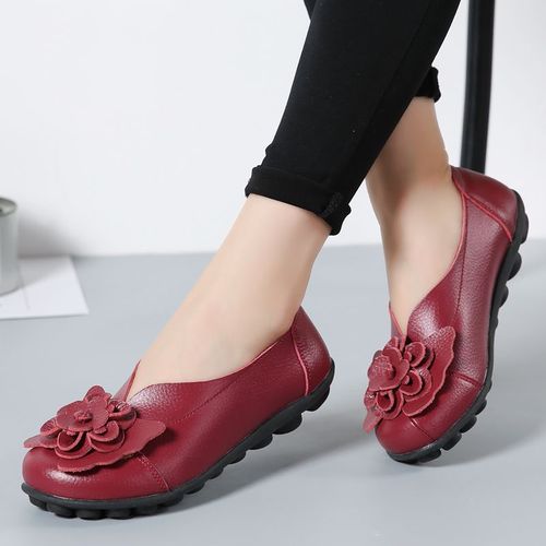 Chaussures Mocassins En Cuir Véritable Souple Pour Femmeschaussures Plates Avec Fleursmocassins De Créateursballerine Enfiler