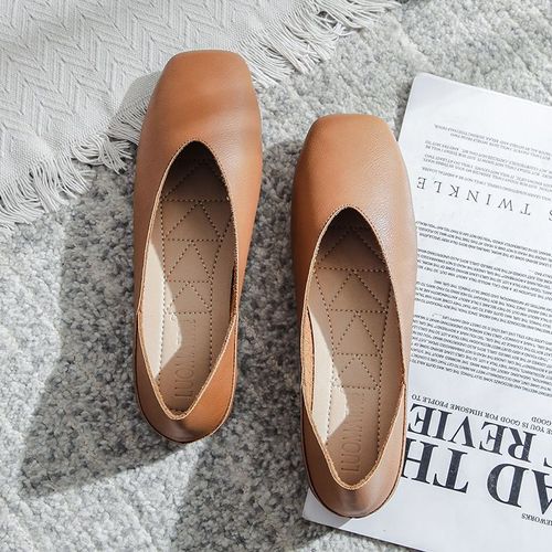 Mocassins À Enfiler En Cuir Pour Femmes,Design Décontracté,Deux Tenues,Patchwork,Espadrilles À Bout Carré,Ballerines,Taille 43