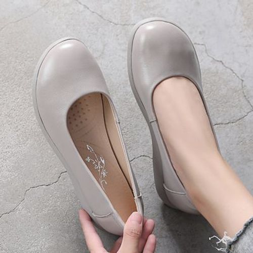 Chaussures Mocassins Bout Rond En Cuir Véritable Pour Femmechaussures D'été Blanchesrespirantesplatesdécontractées