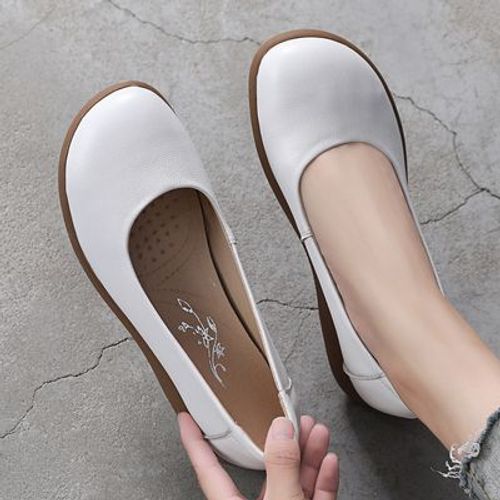 Mocassins À Bout Rond En Cuir Véritable Pour Femme,Chaussures D'été Blanches,Respirantes,Plates,Décontractées - 10