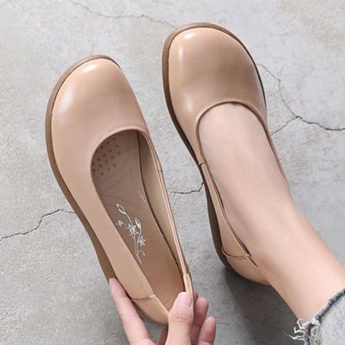 Chaussures Mocassins Bout Rond En Cuir Véritable Pour Femmechaussures D'été Blanchesrespirantesplatesdécontractées