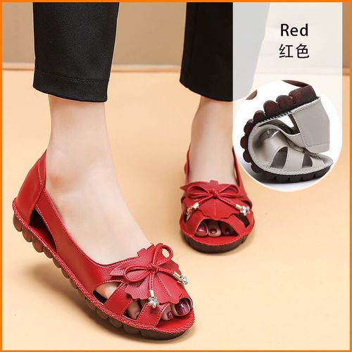Lorilury-Sandales Peep Parker En Cuir Pour Femme,Mocassin Respirant,Chaussures À L'offre Elles Compensées,Élégantes,Rouge,Noeud Papillon,Grande Taille 41,42,Été
