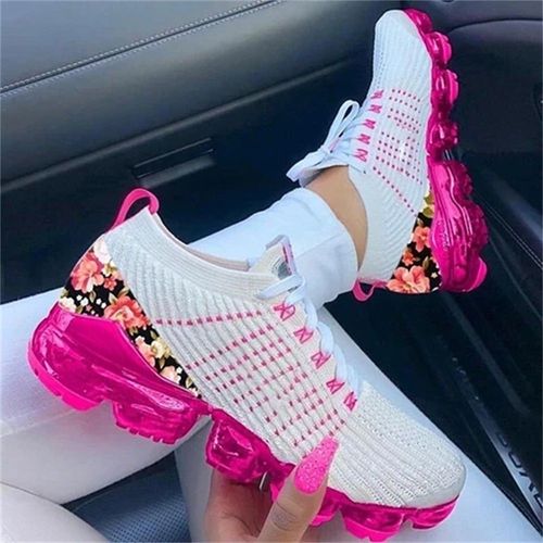Chaussures Baskets En Tissu Tricoté Lacets Pour Femmeschaussures De Sport Décontractéesgrande Tailleplatesà La Modeprintemps