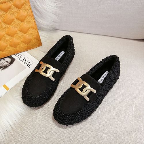 Chaussures En Laine D'agneau Pour Femmes,Bottes Plates En Fourrure De Coton En Peluche,Mocassins De Luxe,Mocassins Confortables,Grande Taille 42,Hiver