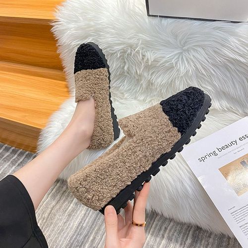 Mocassins En Fourrure De Laine Bouclée Pour Femmes,Couleurs Mélangées,Chaussures Plates En Peluche,L'offre Elles Épaisses,Mocassins Polaires,Grande Taille 34-43,Hiver