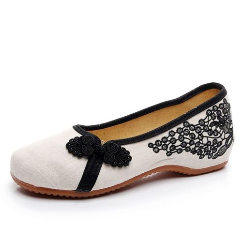 Chaussures Chaussures De Danse En Toile Pour Femmesmocassins Légersde Marched'étérespiranteschaussures Plates En Tissu Brodé Traditionnel
