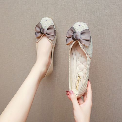 Mocassins En Dentelle De Soie Pour Femmes,Petites Perles Colorées,N?Ud En Dentelle,Chaussures Plates,Bout Carré,Fond Souple,Mocassins Pour Femmes,Ballet,Taille 43