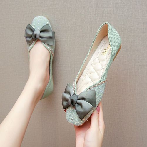 Mocassins En Dentelle De Soie Pour Femmes,Petites Perles Colorées,N?Ud En Dentelle,Chaussures Plates,Bout Carré,Fond Souple,Mocassins Pour Femmes,Ballet,Taille 43