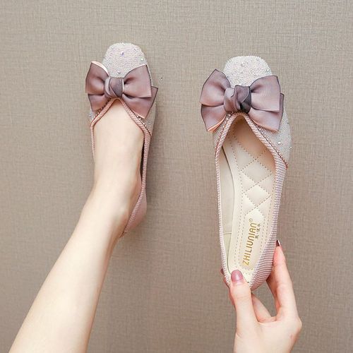 Mocassins En Dentelle De Soie Pour Femmes,Petites Perles Colorées,N?Ud En Dentelle,Chaussures Plates,Bout Carré,Fond Souple,Mocassins Pour Femmes,Ballet,Taille 43