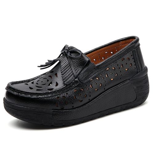 Chaussures Summer Woman's Casual Shoes Flats Leather Slipon Ladies Platform Hollow Loafers Breathable Female Moccasins Chaussures Femme