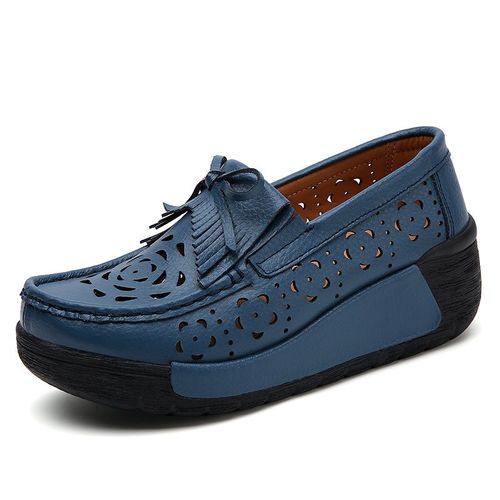 Chaussures Summer Woman's Casual Shoes Flats Leather Slipon Ladies Platform Hollow Loafers Breathable Female Moccasins Chaussures Femme