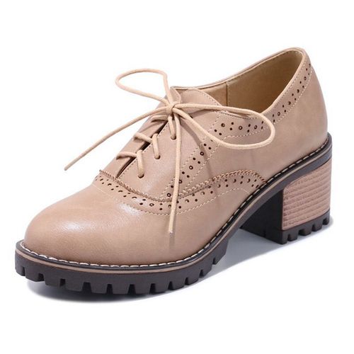 Anovishana-Chaussures À Talons Épais Pour Femmes,Escarpins Décontractés À Lacets,Vintage,Mi-Talons,Mocassins Sculptés,Dames,Grande Taille 41 42 43 Rétro D001