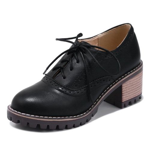 Anovishana-Chaussures À Talons Épais Pour Femmes,Escarpins Décontractés À Lacets,Vintage,Mi-Talons,Mocassins Sculptés,Dames,Grande Taille 41 42 43 Rétro D001