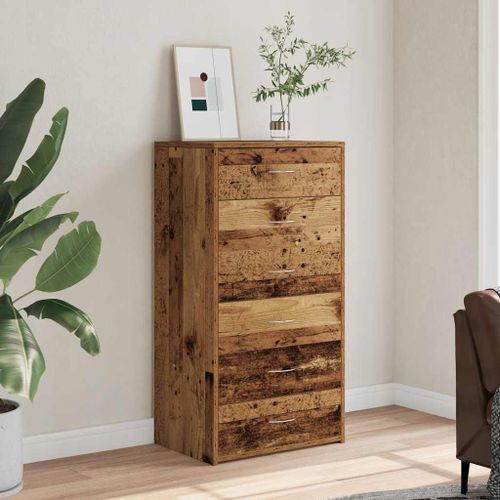 Vidaxl Buffet Avec 6 Tiroirs Vieux Bois 50x34x96 Cm Bois D'ingénierie
