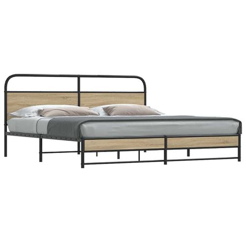 Vidaxl Cadre De Lit En Métal Sans Matelas Chêne Fumé 200x200 Cm