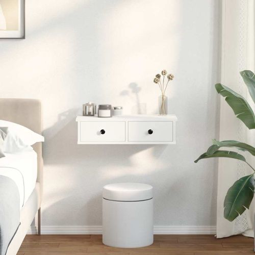 Vidaxl Étagère Murale Avec Tiroirs Blanc 60x25x15 Cm Bois D'ingénierie