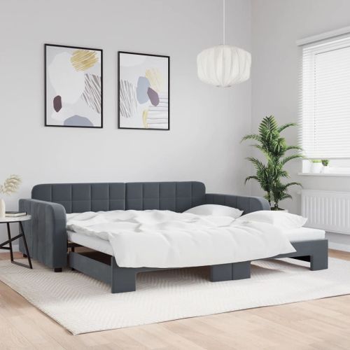 Vidaxl Lit De Jour Avec Gigogne Sans Matelas Gris Foncé 100x200 Cm