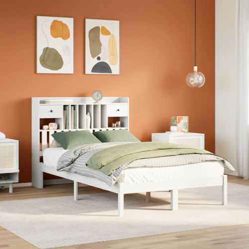Vidaxl Lit Bibliothèque Sans Matelas Blanc 135x190 Cm Bois Pin Massif