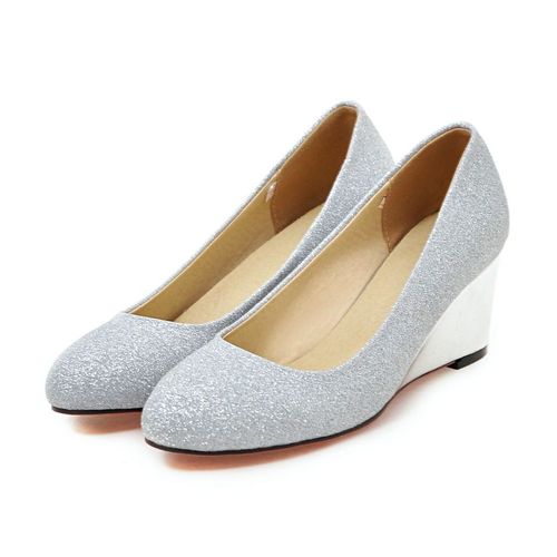 Chaussures Escarpins Paillettes Pour Femmeschaussures Enfilergrande Tailleà Talons Hauts Compensés De 6.5cmargentnoirà Bout Rondpour Fête De Mariagebureau