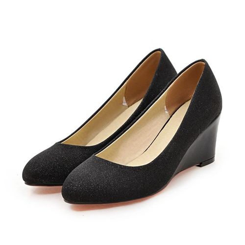 Chaussures Escarpins Paillettes Pour Femmeschaussures Enfilergrande Tailleà Talons Hauts Compensés De 6.5cmargentnoirà Bout Rondpour Fête De Mariagebureau
