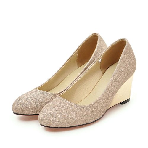 Chaussures Escarpins Paillettes Pour Femmeschaussures Enfilergrande Tailleà Talons Hauts Compensés De 6.5cmargentnoirà Bout Rondpour Fête De Mariagebureau