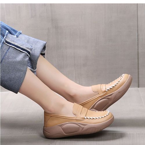 Chaussures Chaussures Plates En Cuir Tête Ronde Pour Femmeschaussures Plateforme Couture Extérieuremode Printemps Et Automne