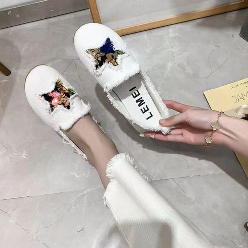 Chaussures Careaymakeloveontopchaussures En Toile Pour Femmesdesignbord En Peluchemocassins Décontractés Pailletteschaussures Plates En Tissu Enfilerprintemps Automne
