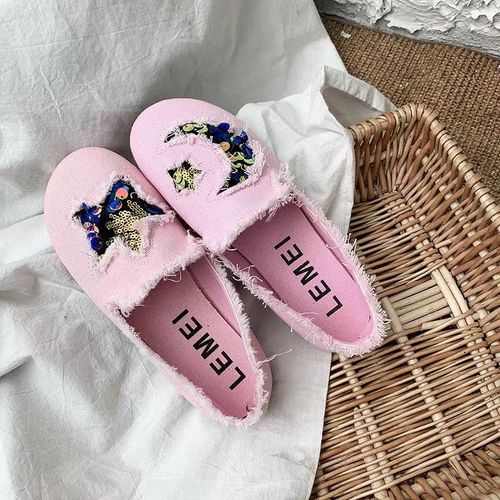 Chaussures Careaymakeloveontopchaussures En Toile Pour Femmesdesignbord En Peluchemocassins Décontractés Pailletteschaussures Plates En Tissu Enfilerprintemps Automne