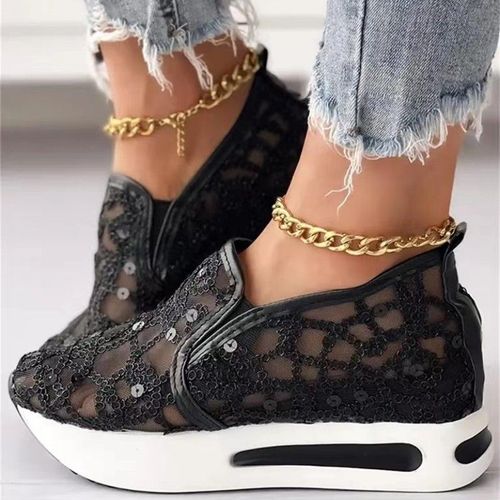 Chaussures Baskets En Maille Brodée Florale Pour Femmechaussures Talons Confortables Et Décontractées