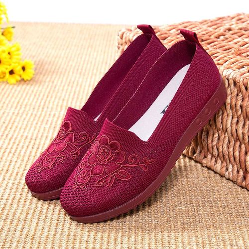 Chaussures Mocassins Enfiler Pour Femmeschaussures D'été Décontractéesrougesconfortablesen Tissu Respirantchaussures Chinoises Pour Femmes